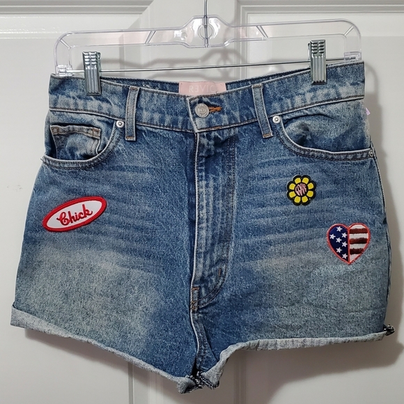 REVICE Blue High Waist Women Shorts with Patches - Picture 3 of 6